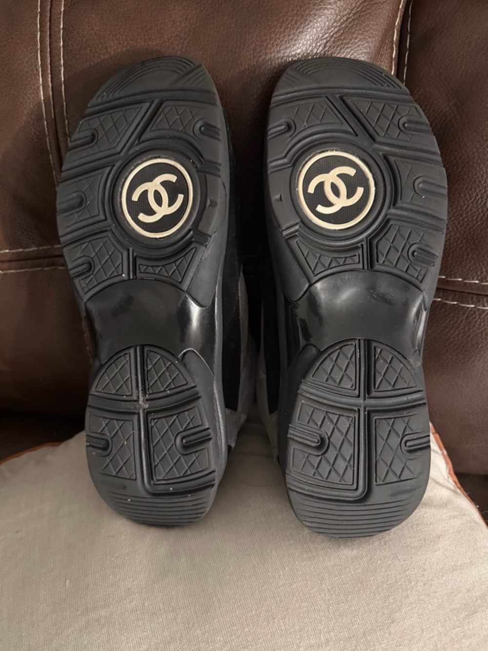 Authentic CHANEL Gray and Black Suede Sneakers with White CC Logo - Picture 12 of 13